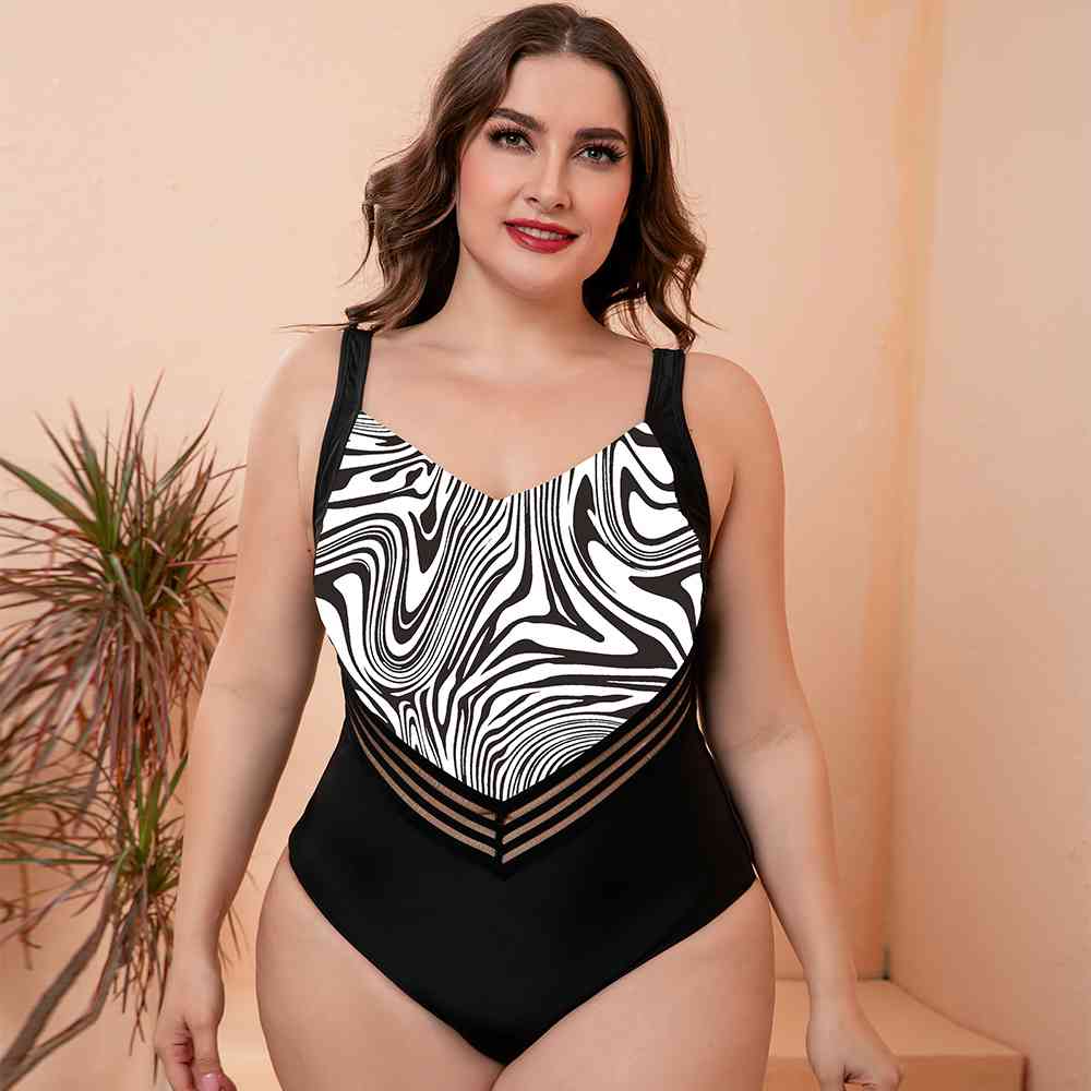 Full Size Printed Sleeveless One-Piece Swimsuit Black / M