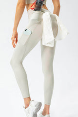 Full Size Slim Fit High Waist Long Sports Pants with Pockets Cream / S
