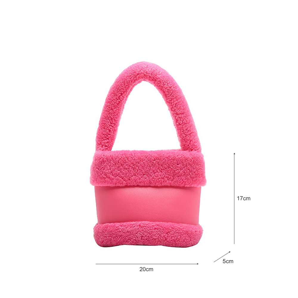 Fur-Embellished Mini Woven Bucket Bag