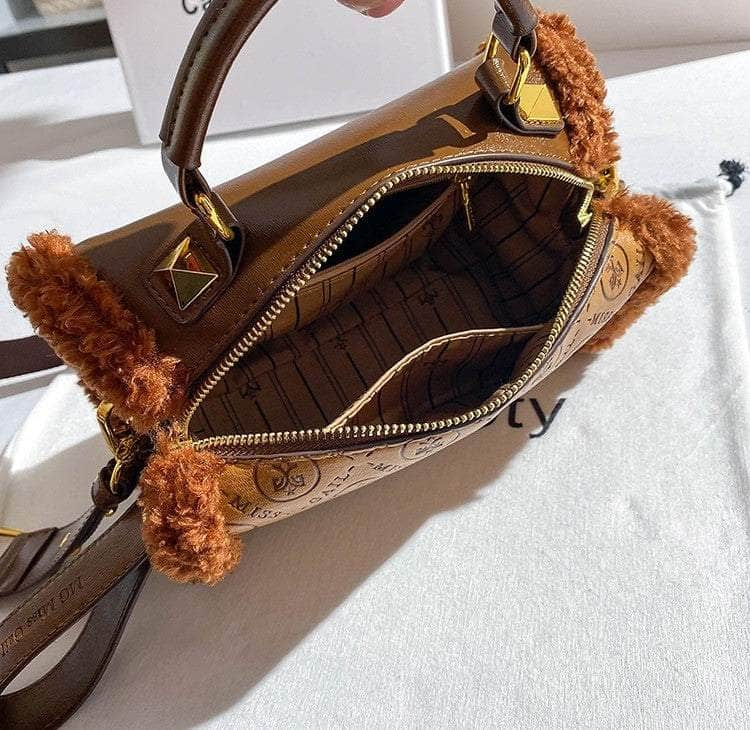 Fur-Trimmed Signature Embossed Bag