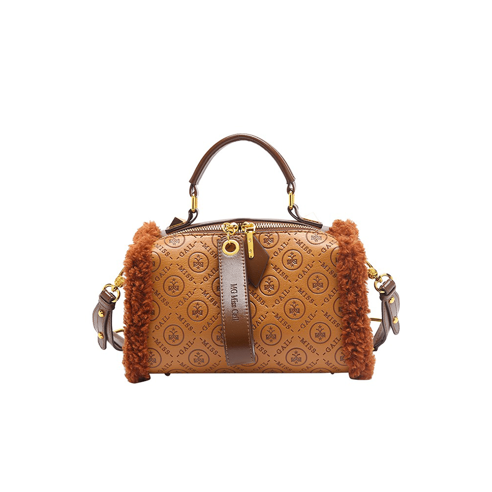 Fur-Trimmed Signature Embossed Bag