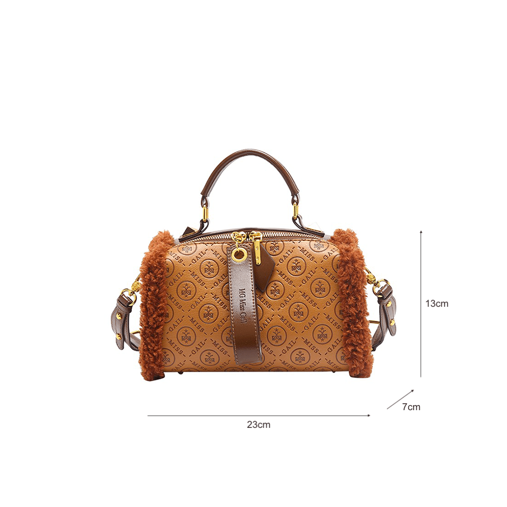 Fur-Trimmed Signature Embossed Bag