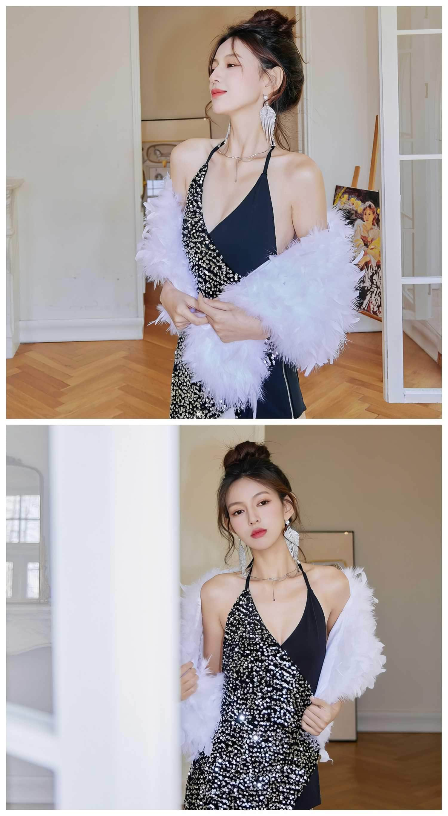 Gatsby Fluffy Feather Trimmed Fur Shawl