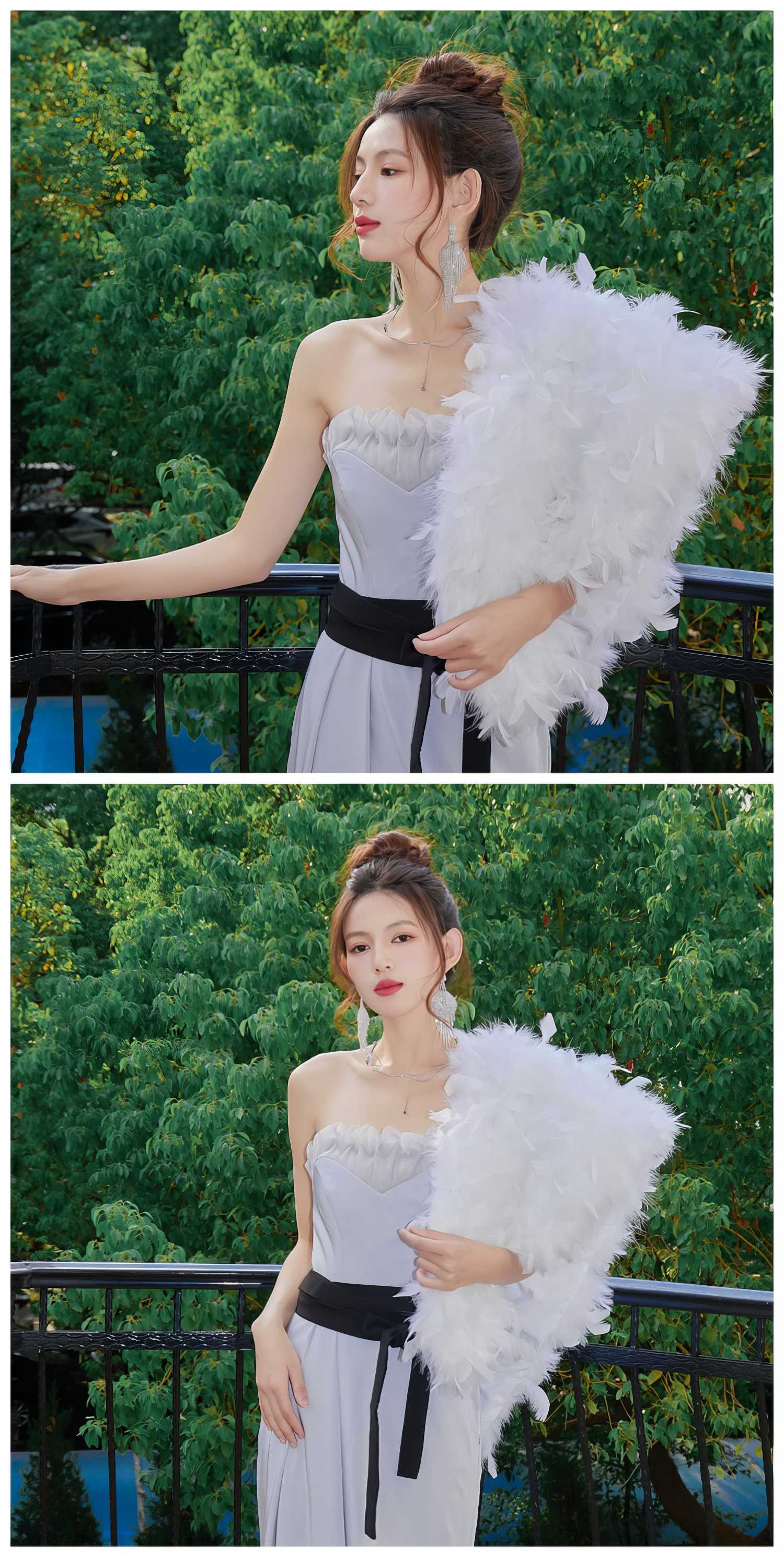 Gatsby Fluffy Feather Trimmed Fur Shawl