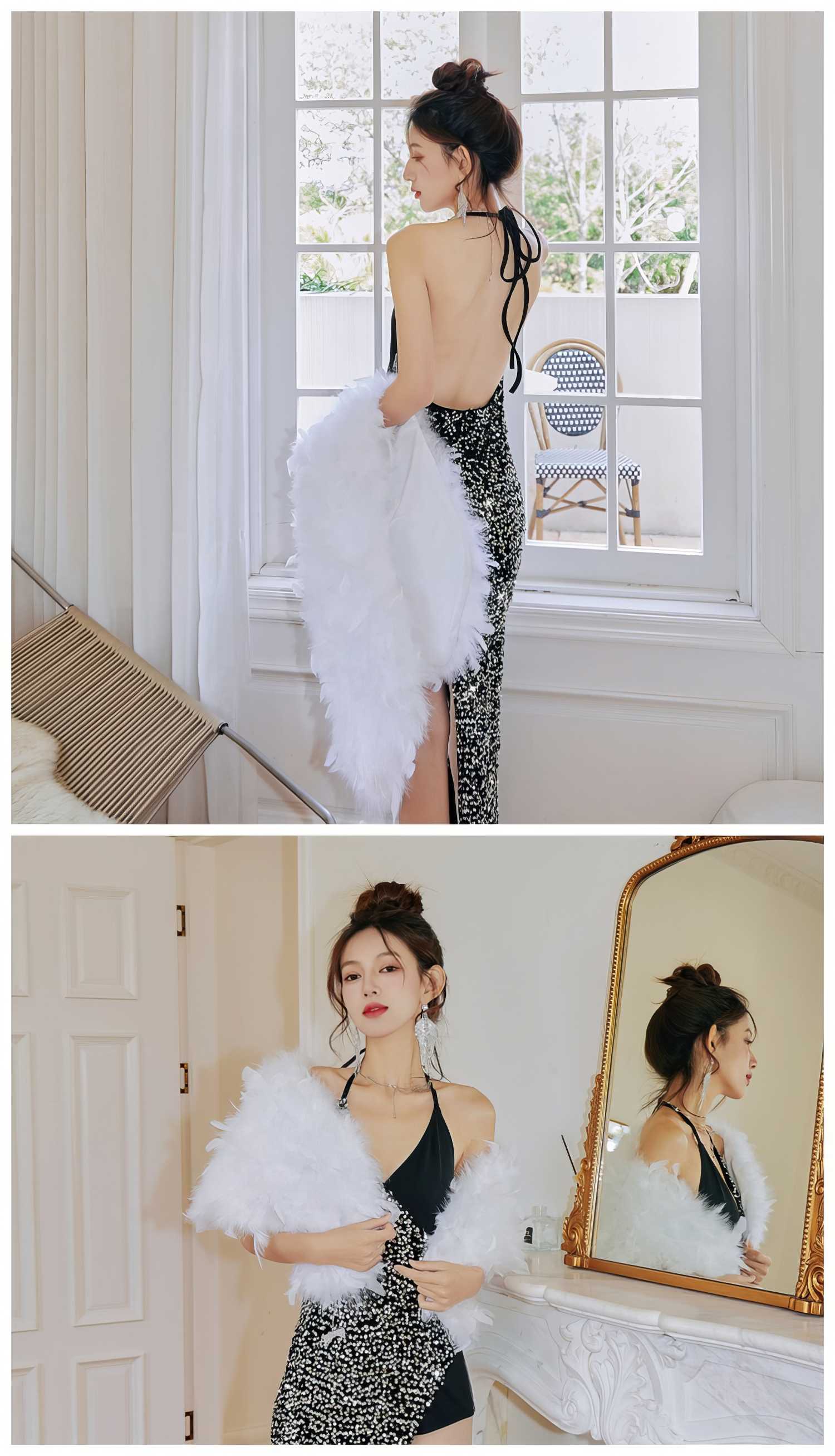 Gatsby Fluffy Feather Trimmed Fur Shawl