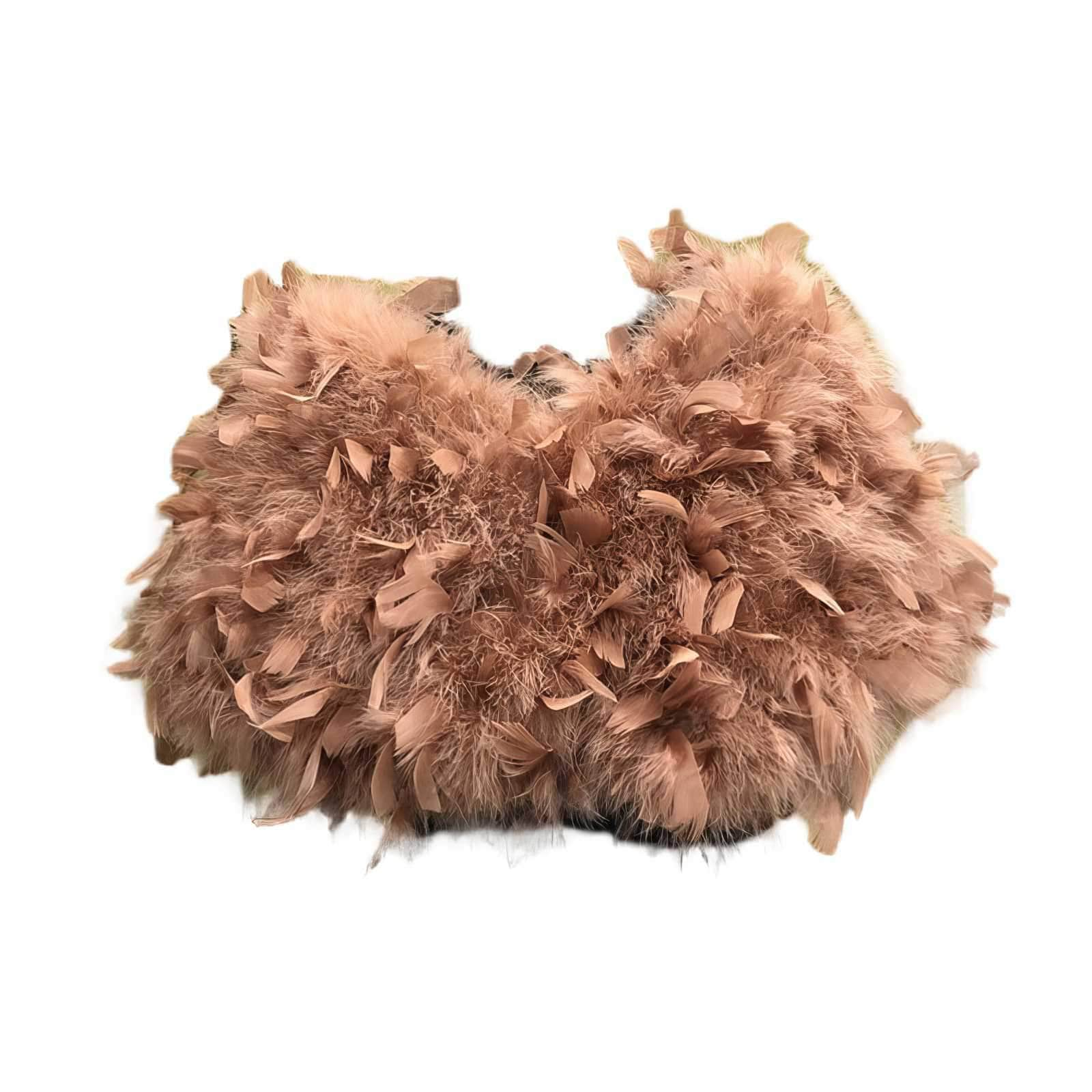 Gatsby Fluffy Feather Trimmed Fur Shawl DarkSalmon