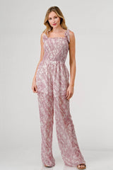 GeeGee Printed Tie Shoulder Wide Leg Jumpsuit Mauve / S