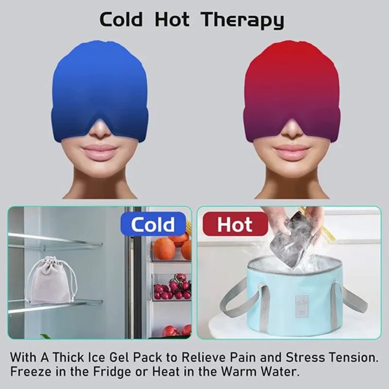 Gel Cold Hot Headache Ice Cap for Migraine Relief and Relaxation - Heat Treatment Head Wrap, Face Mask, Massage Sleep Tool