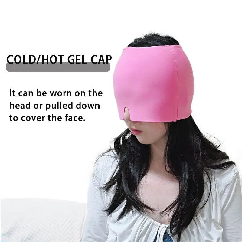 Gel Cold Hot Headache Ice Cap for Migraine Relief and Relaxation - Heat Treatment Head Wrap, Face Mask, Massage Sleep Tool