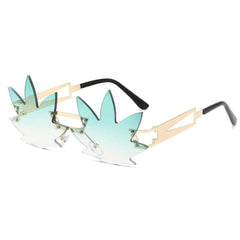 Generic Maple Leaf Sunglasses Unique Style Green/Gold / Resin
