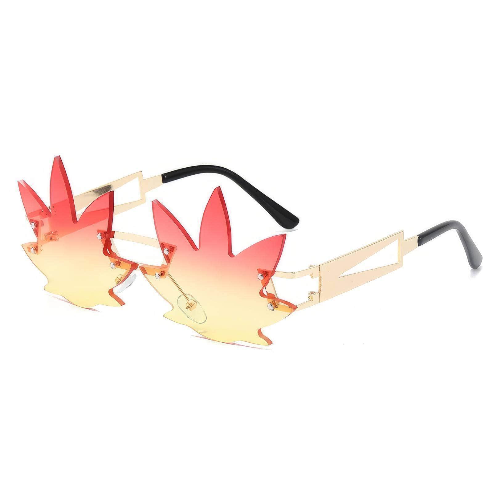 Generic Maple Leaf Sunglasses Unique Style Red/Gold / Resin