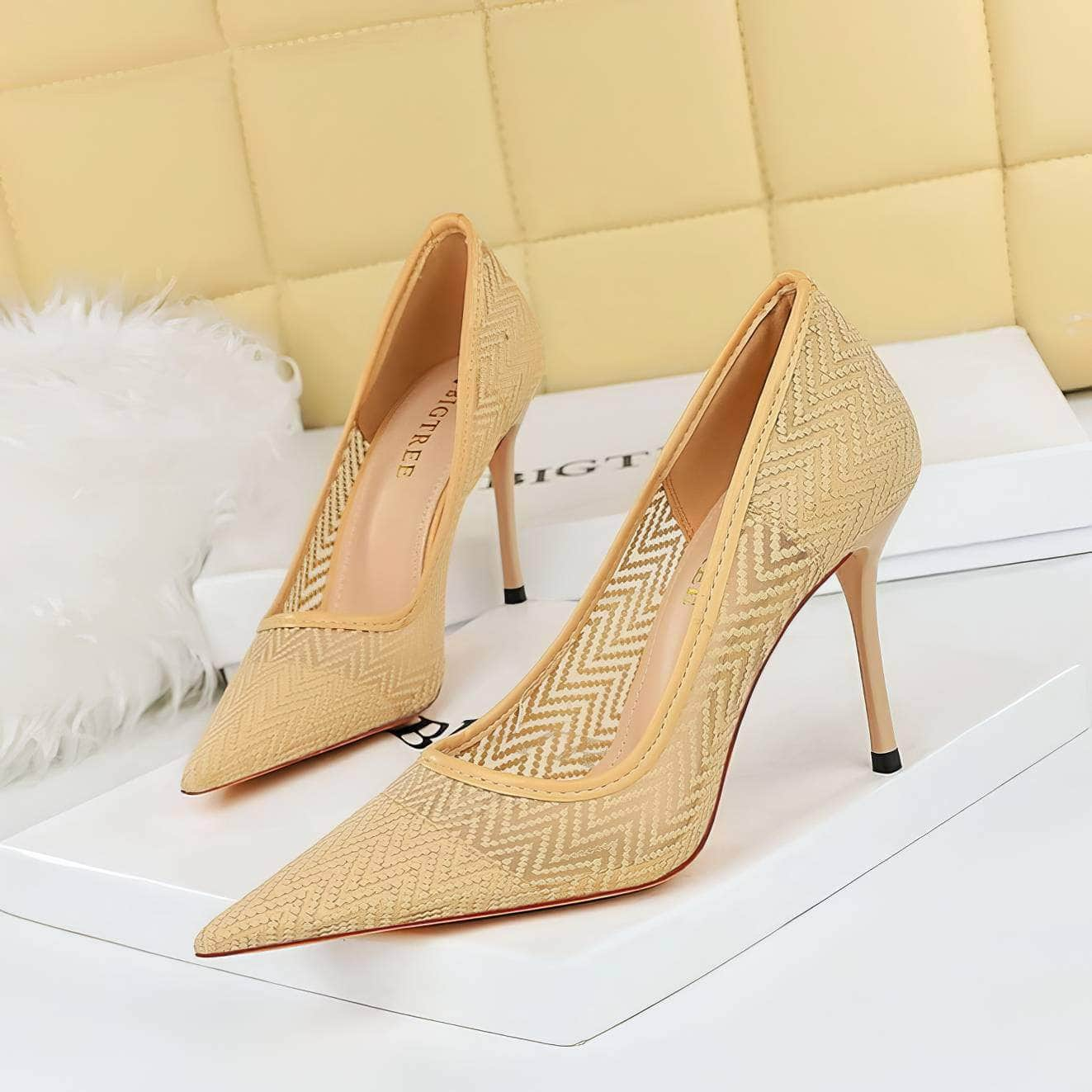 Geometric Designed Mesh Stiletto Heels