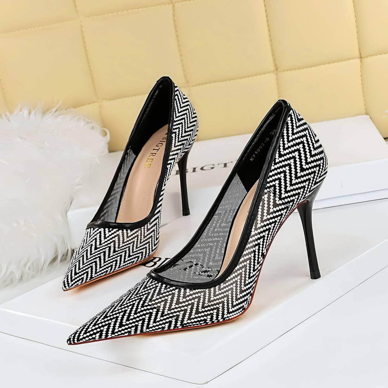 Geometric Designed Mesh Stiletto Heels