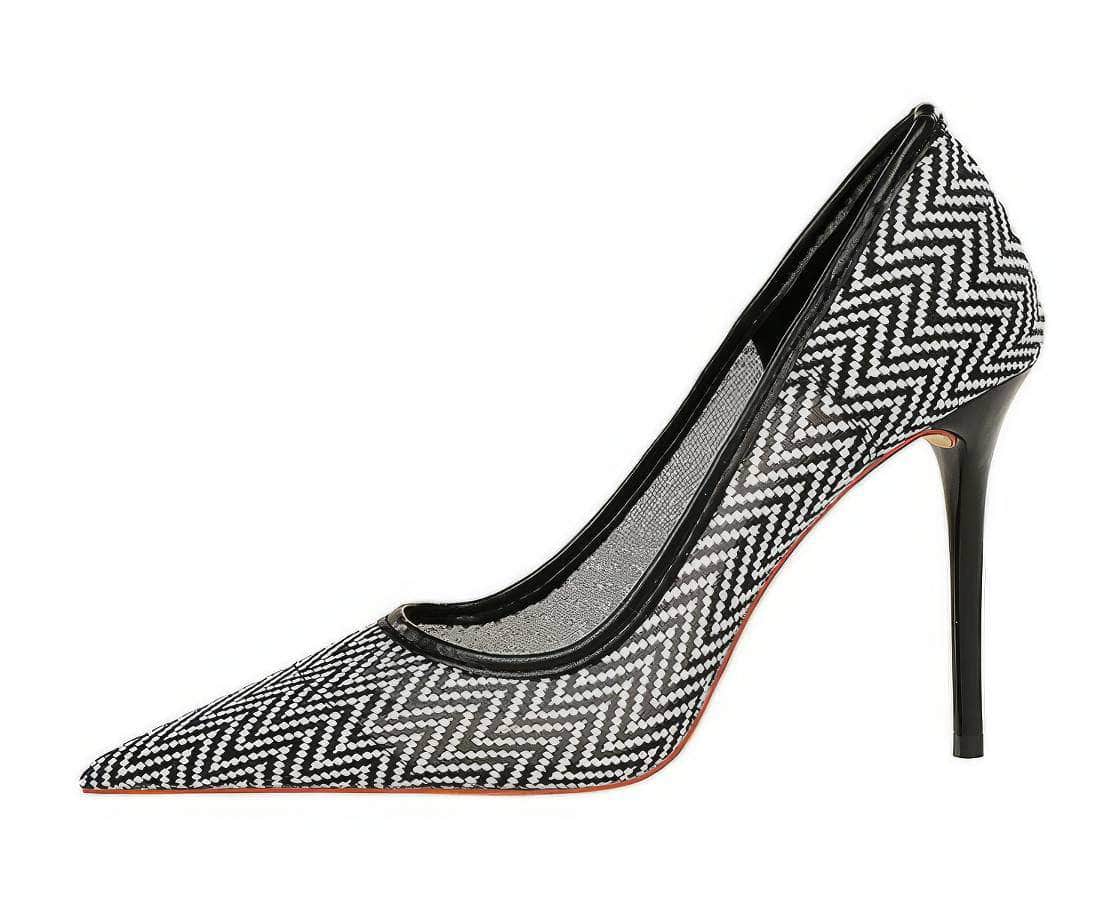 Geometric Designed Mesh Stiletto Heels EU 33 / Black&White / 9.5CM