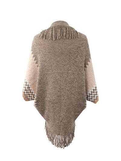 Geometric Fringe Open Front Cardigan