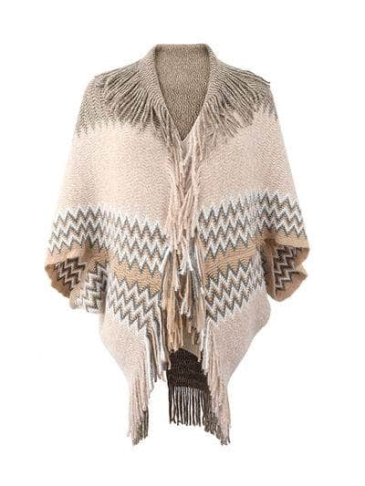 Geometric Fringe Open Front Cardigan Mocha / One Size