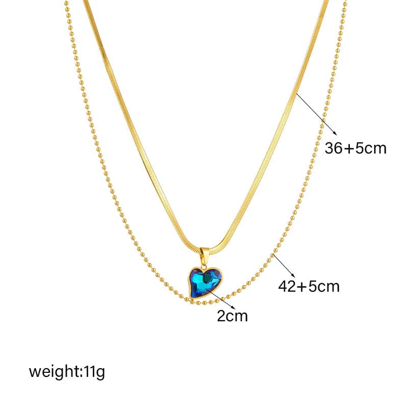 Geometric Heart Colorful Crystals Pendant Necklace - Luxury Zircon Chain Jewelry for Women and Girls