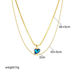 Geometric Heart Colorful Crystals Pendant Necklace - Luxury Zircon Chain Jewelry for Women and Girls