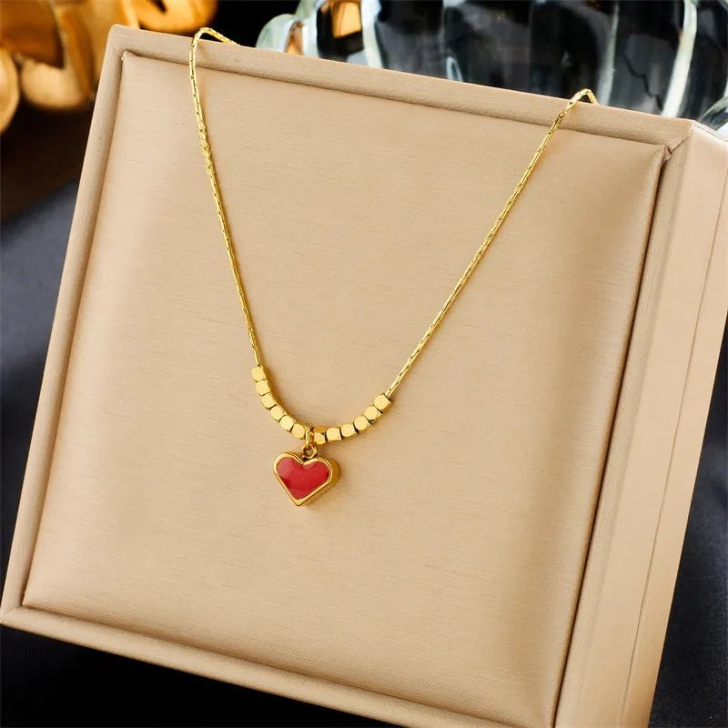 Geometric Heart Colorful Crystals Pendant Necklace - Luxury Zircon Chain Jewelry for Women and Girls N2255