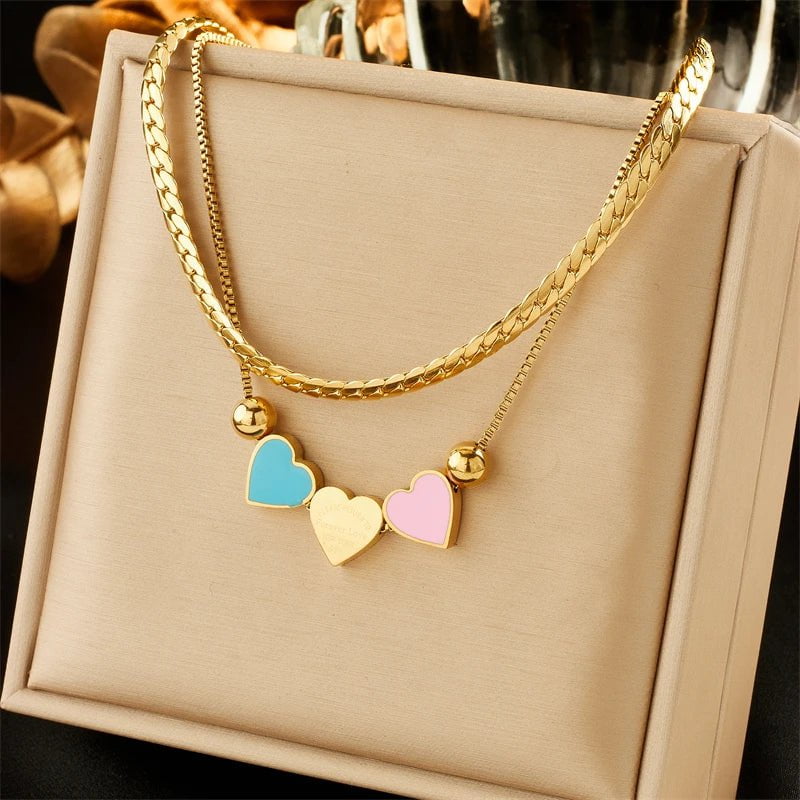 Geometric Heart Colorful Crystals Pendant Necklace - Luxury Zircon Chain Jewelry for Women and Girls N2283