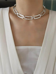 Geometric Rectangular Link Chunky Statement Necklace Silver / Necklaces