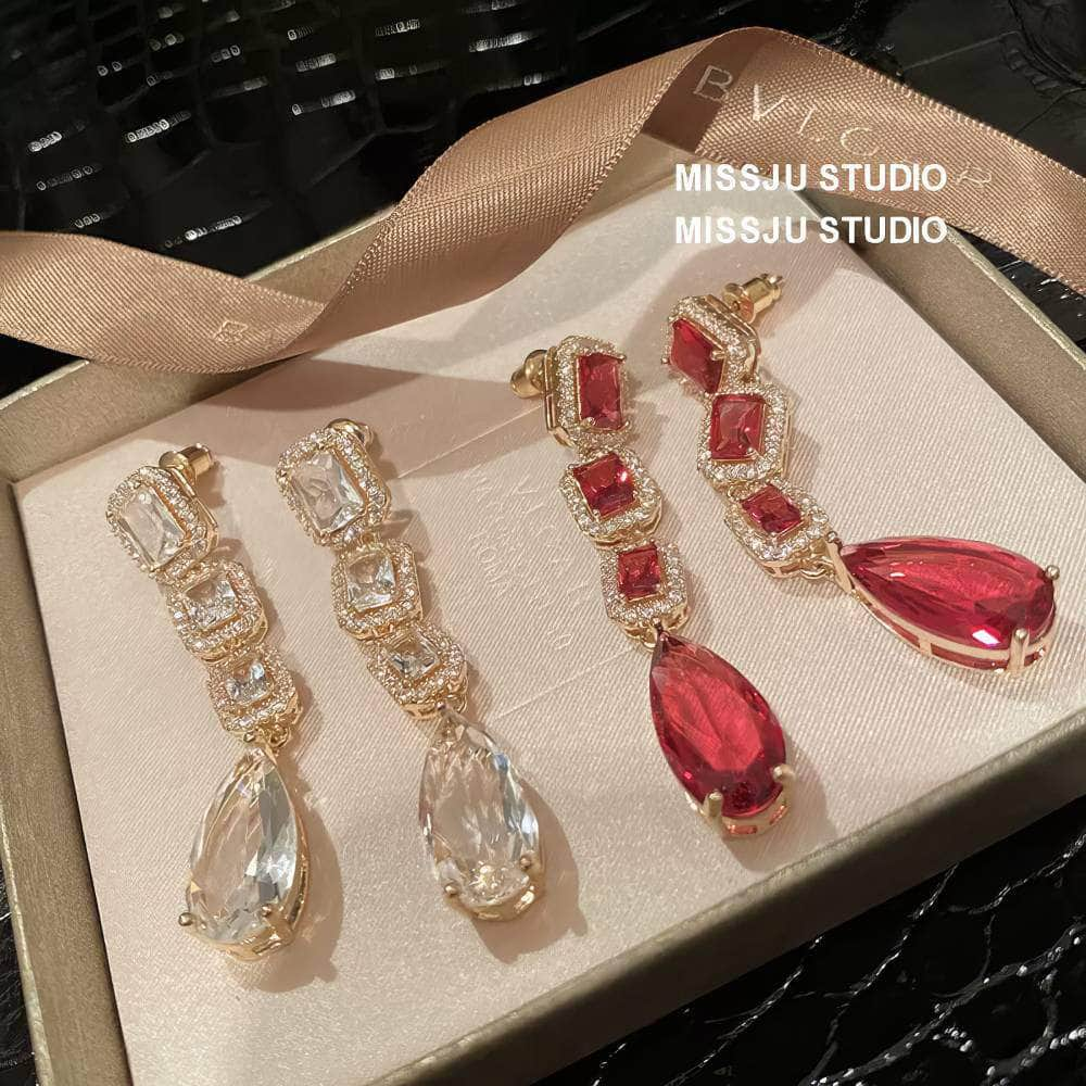 Geometric Shape Teardrop Crystal Dangle Earrings