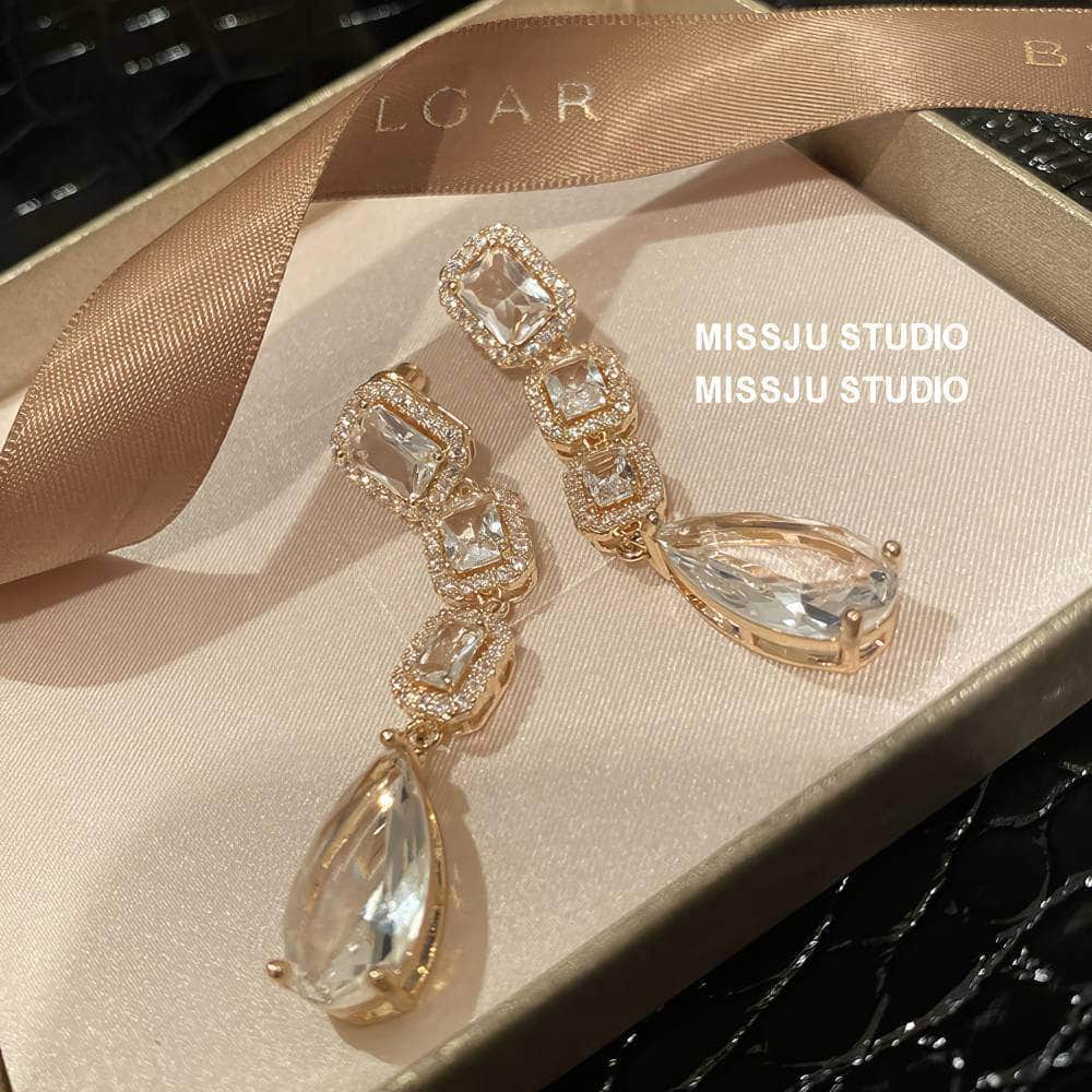 Geometric Shape Teardrop Crystal Dangle Earrings