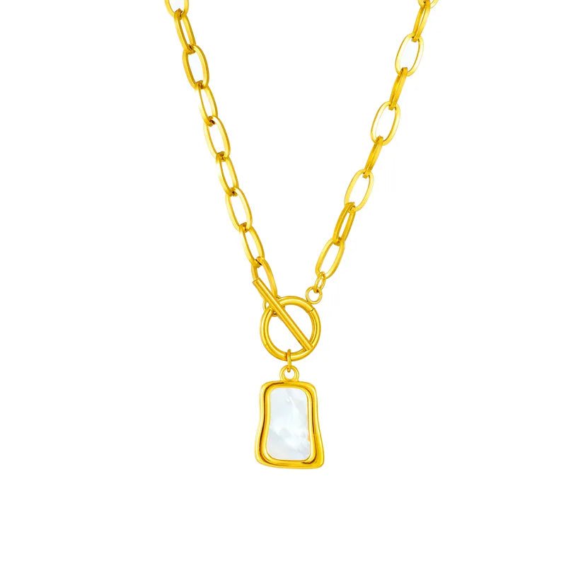 Geometric Trapezoidal Pearl Oyster Pendant Necklace - New OT Buckle Chains Jewelry for Women, perfect for Gifts N2006