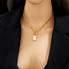 Geometric Trapezoidal Pearl Oyster Pendant Necklace - New OT Buckle Chains Jewelry for Women, perfect for Gifts N2006