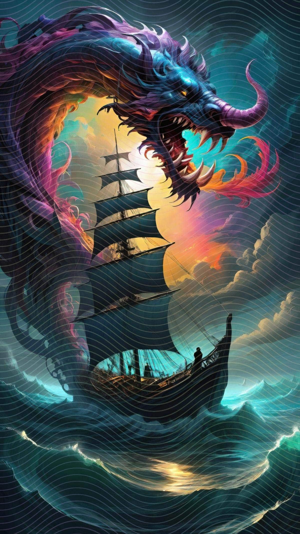 Giant Sea Serpent and Ship