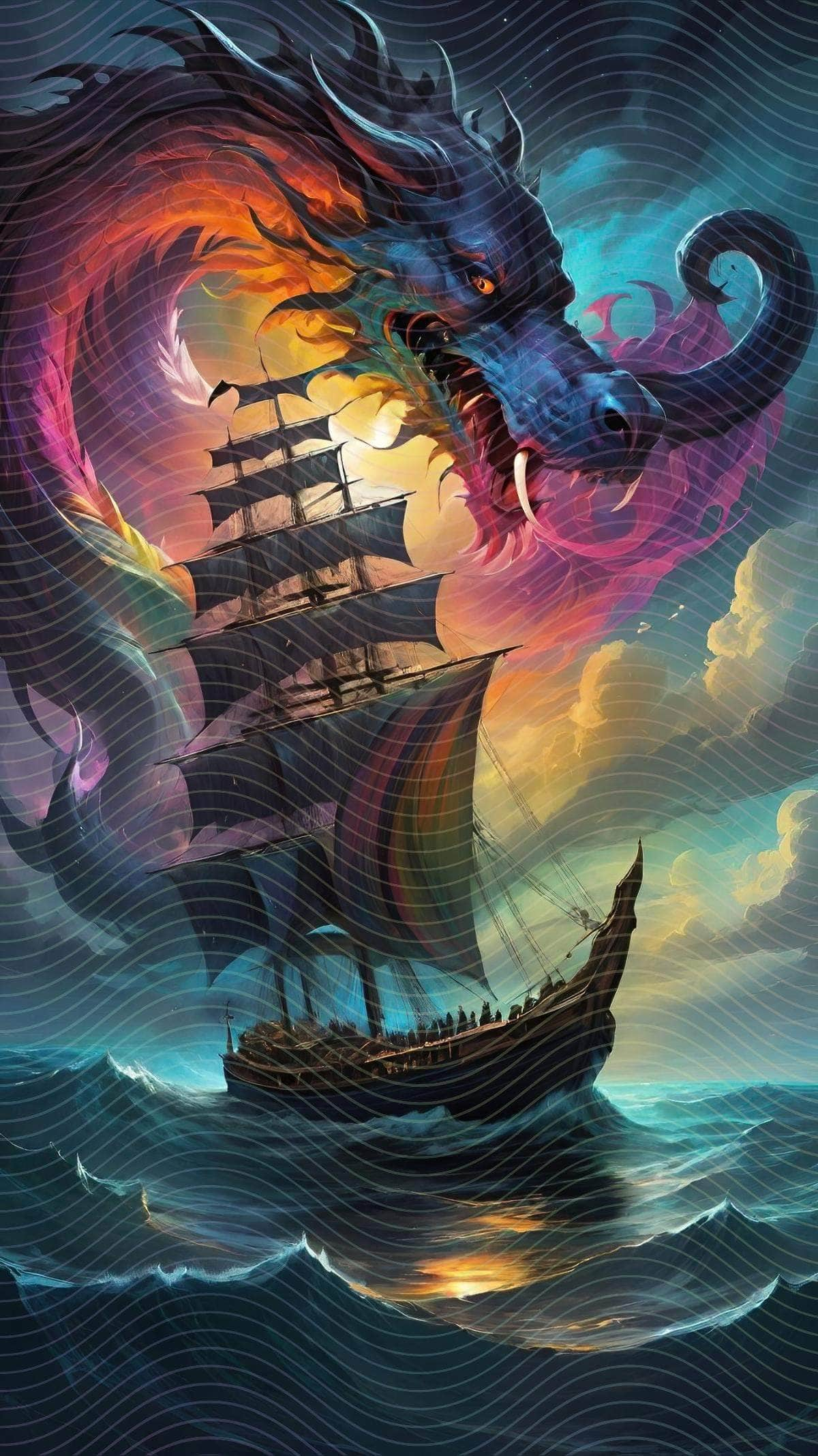 Giant Sea Serpent and Ship Enhanced JPEG Collection