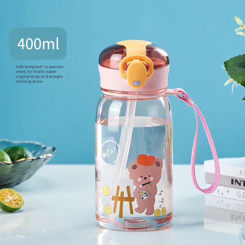 GIANXI Children's Straw Cups - Portable Water Cups for Outdoor Travel with Lifting Rope, Leakage-proof Design Pink / 400ml