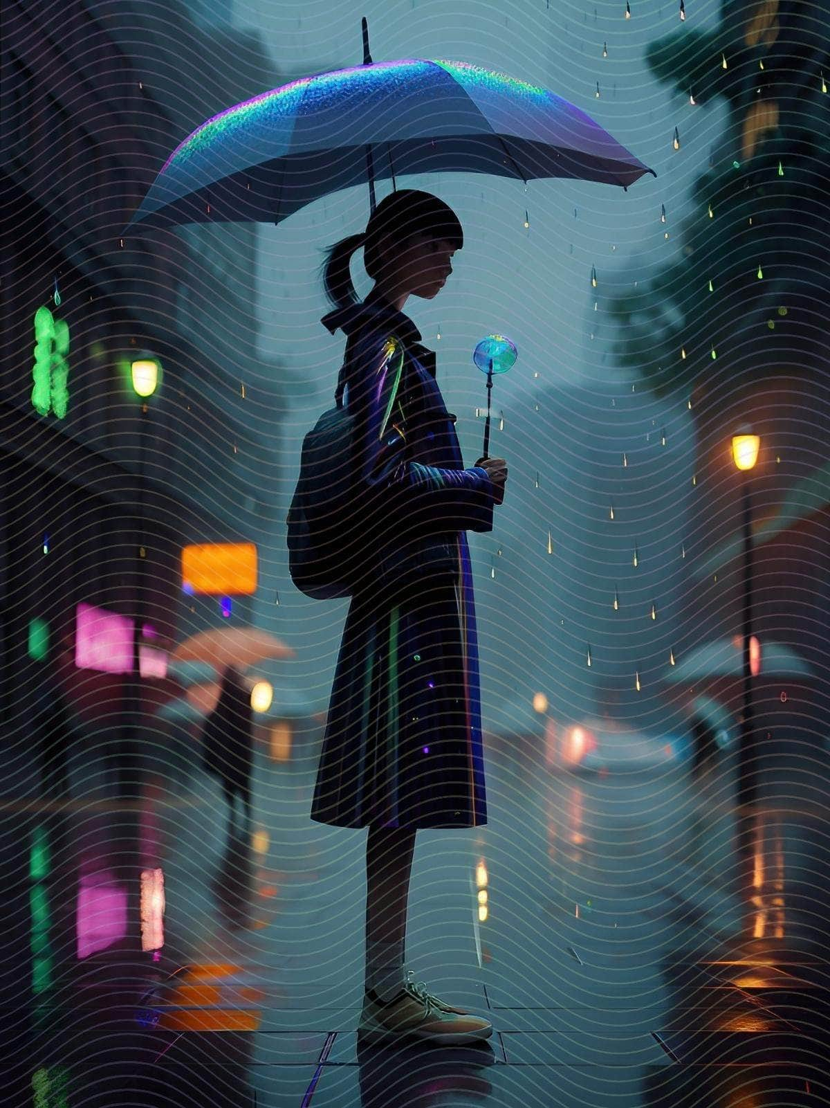 Girl in the Rain with an Umbrella