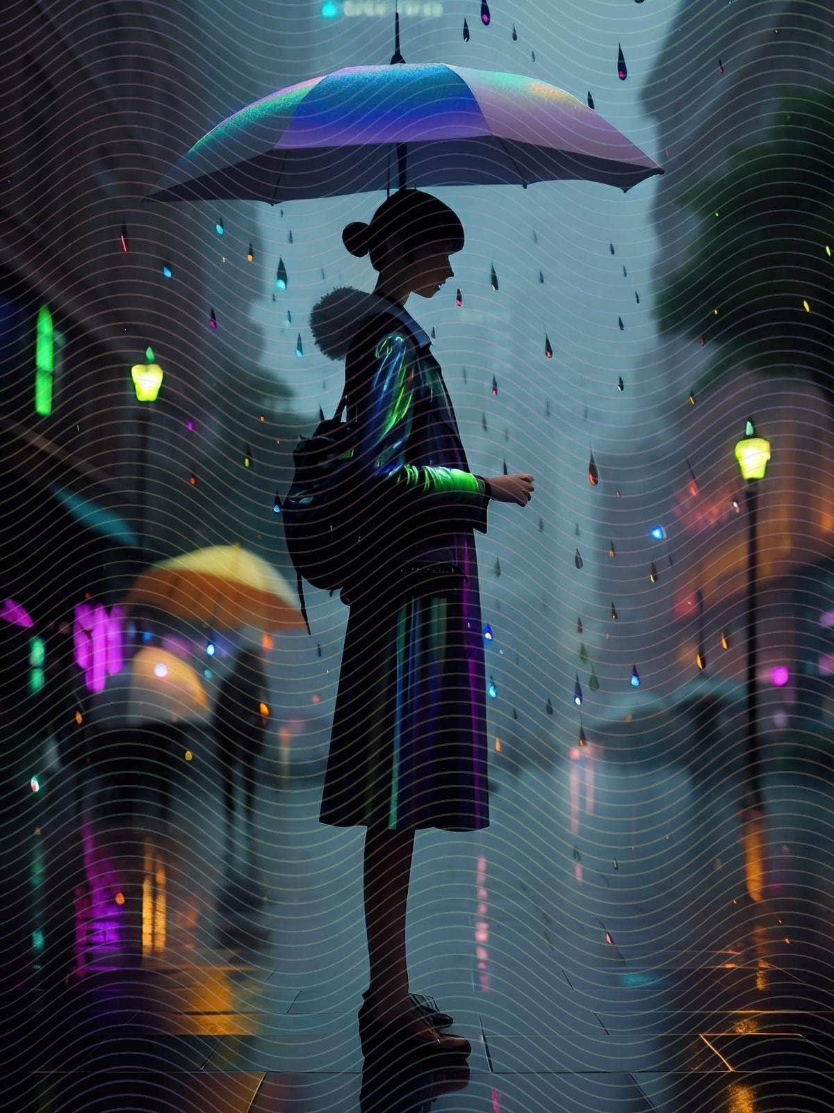 Girl in the Rain with an Umbrella