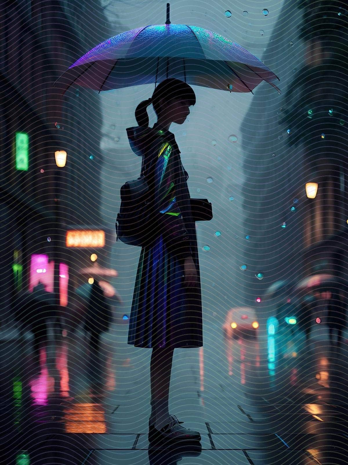 Girl in the Rain with an Umbrella