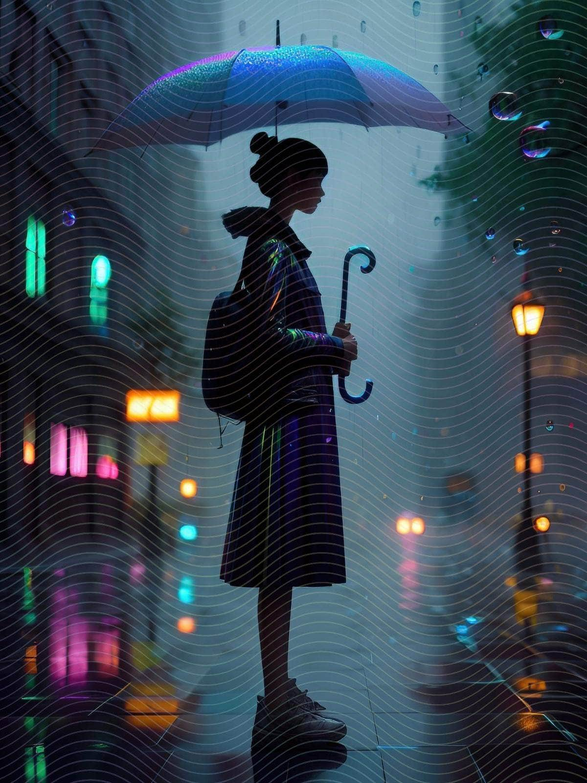 Girl in the Rain with an Umbrella