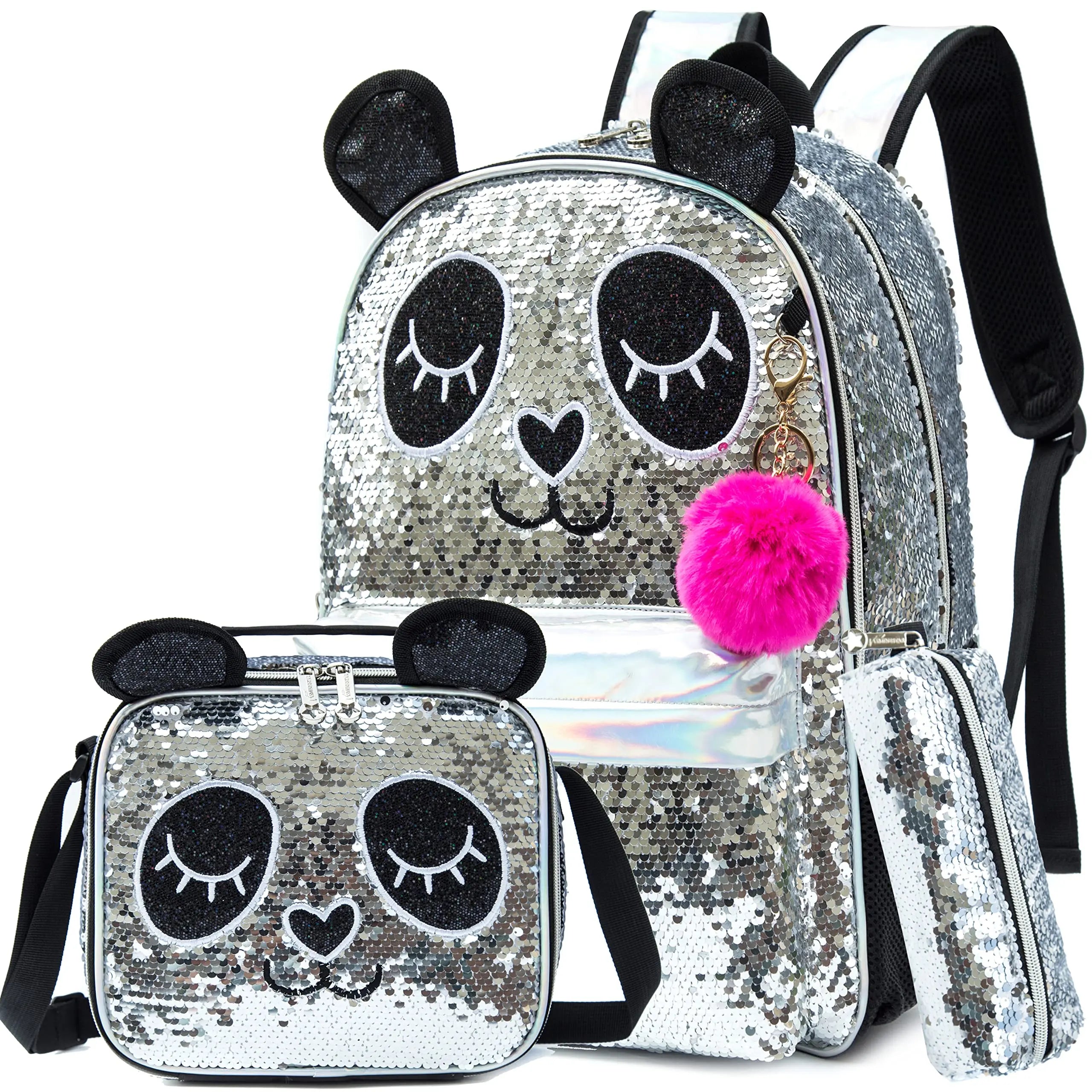 Girls' 16" School Backpack Set - 3pcs with Lunch Box, Ideal for Elementary Students, Travel Sequin Backpack 11901-3yinsePanda