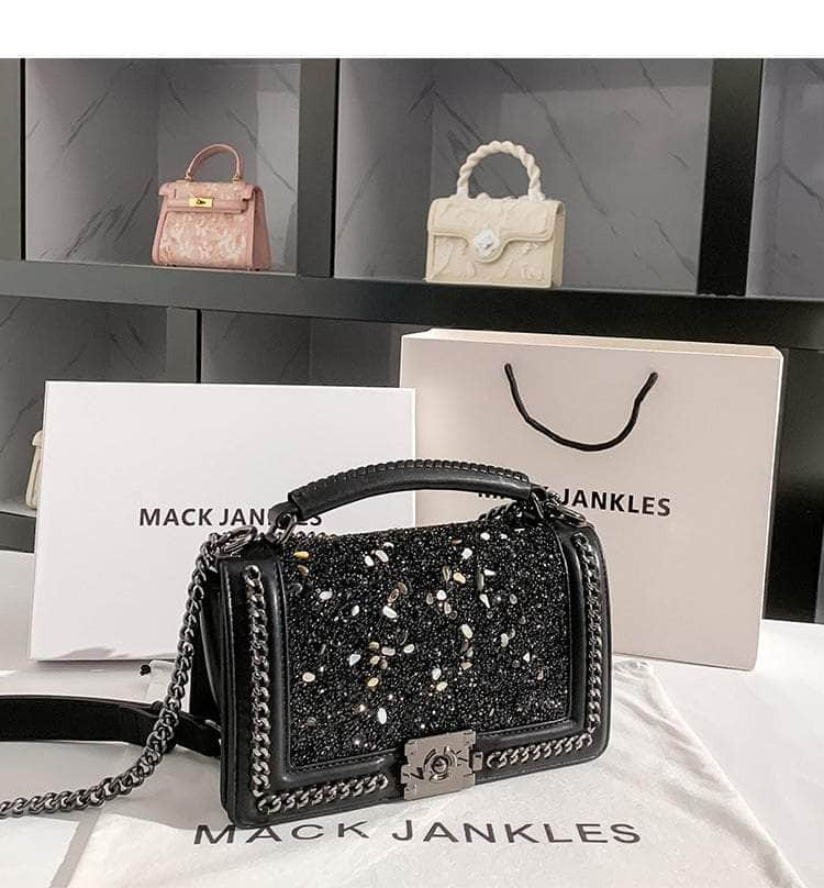 Glamorous Rhinestone-Accented Quilted Leather Crossbody Bag