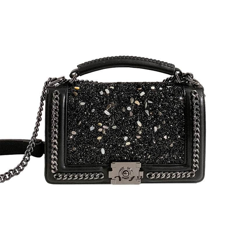 Glamorous Rhinestone-Accented Quilted Leather Crossbody Bag