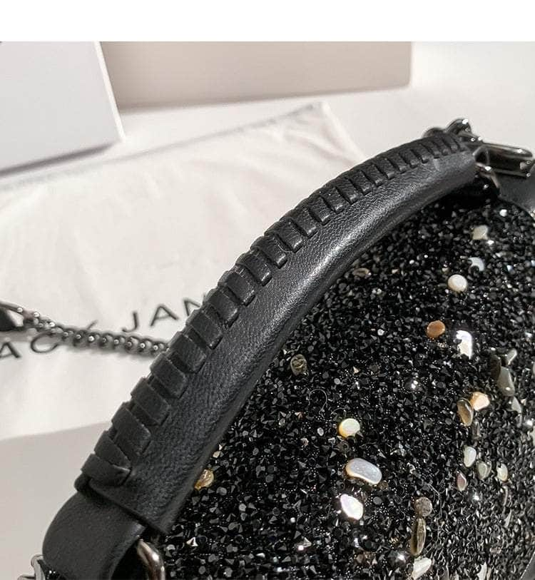 Glamorous Rhinestone-Accented Quilted Leather Crossbody Bag