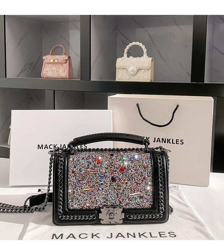 Glamorous Rhinestone-Accented Quilted Leather Crossbody Bag Multicolor / Large