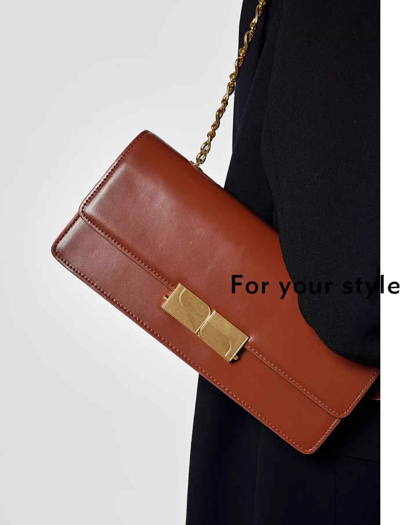 Gleaming Metal Buckle Accented Chain Shoulder Bag