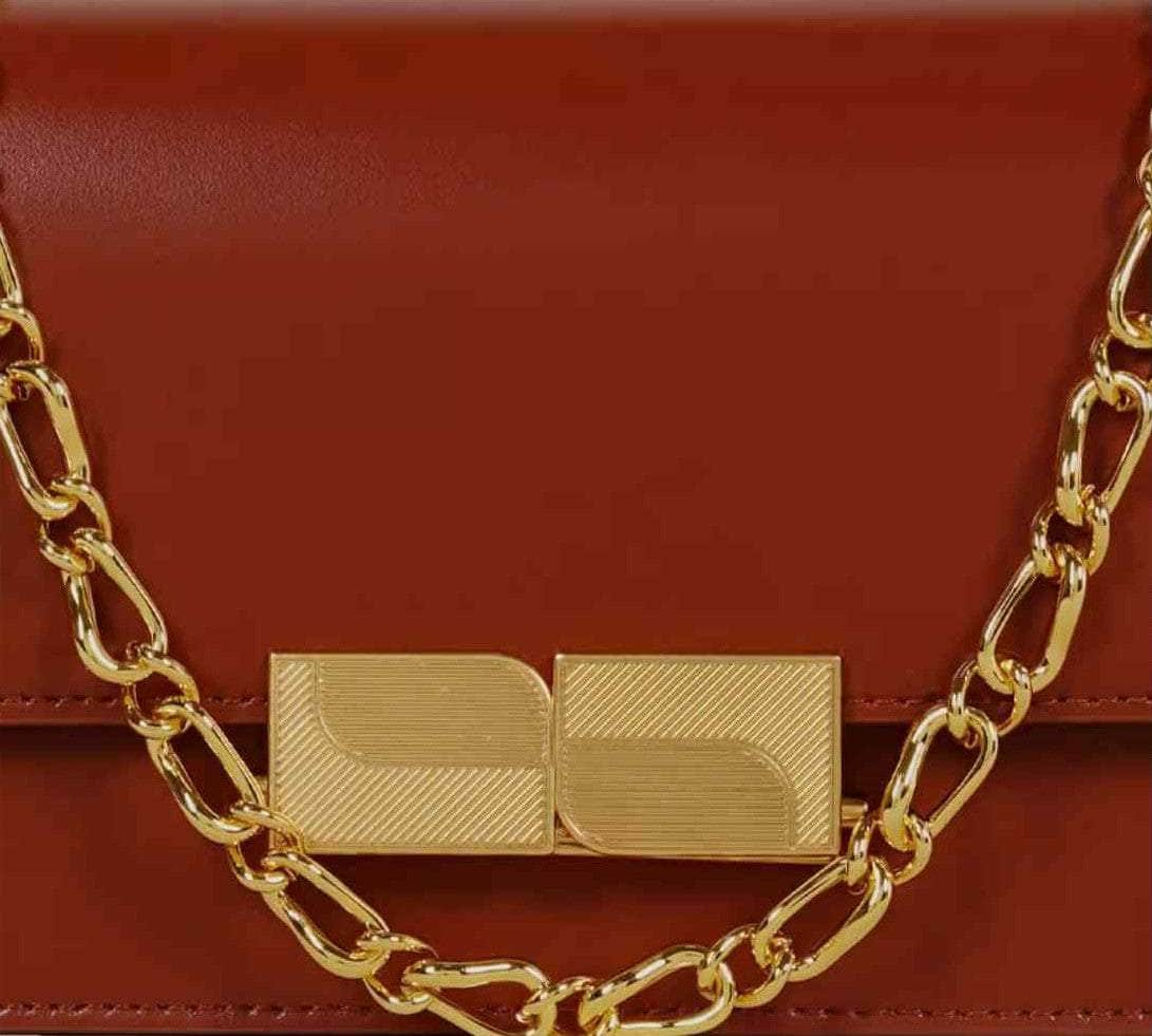 Gleaming Metal Buckle Accented Chain Shoulder Bag