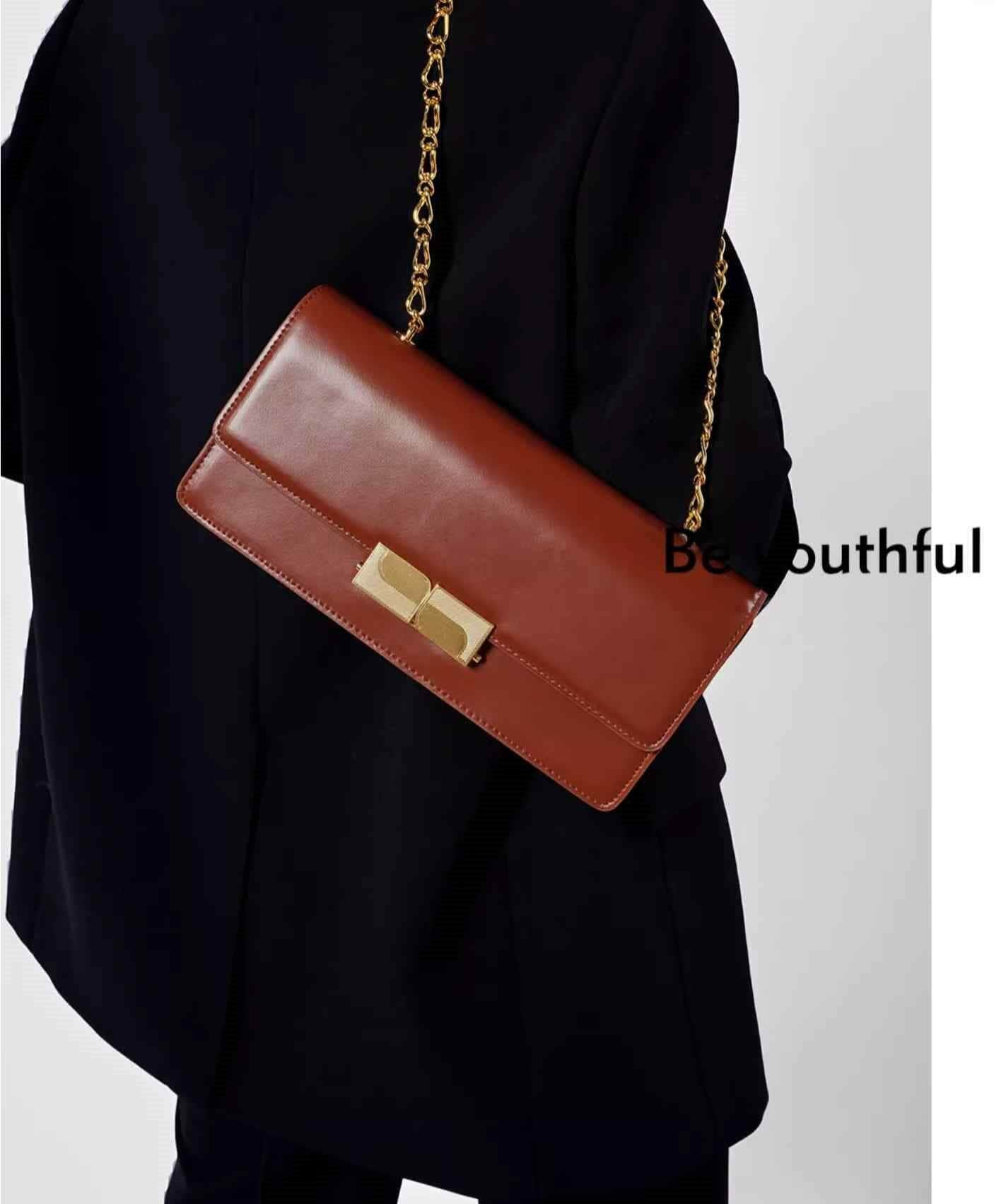 Gleaming Metal Buckle Accented Chain Shoulder Bag