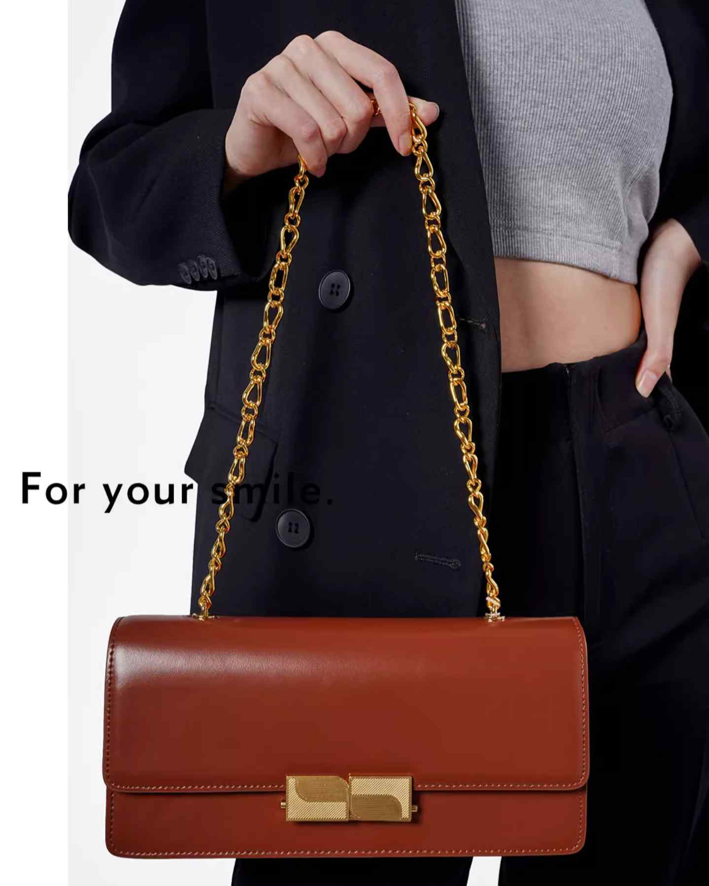 Gleaming Metal Buckle Accented Chain Shoulder Bag