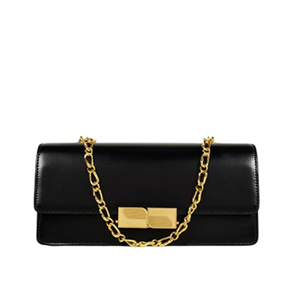 Gleaming Metal Buckle Accented Chain Shoulder Bag Black