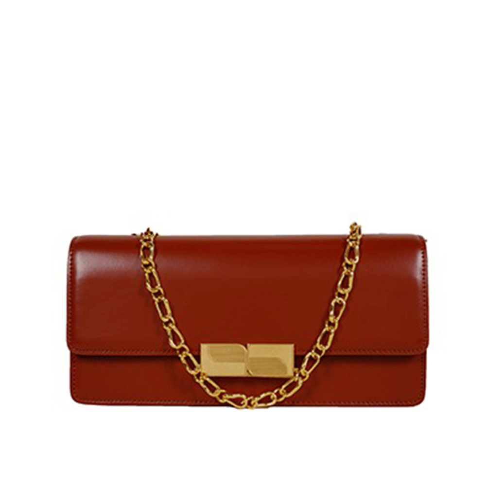 Gleaming Metal Buckle Accented Chain Shoulder Bag Red