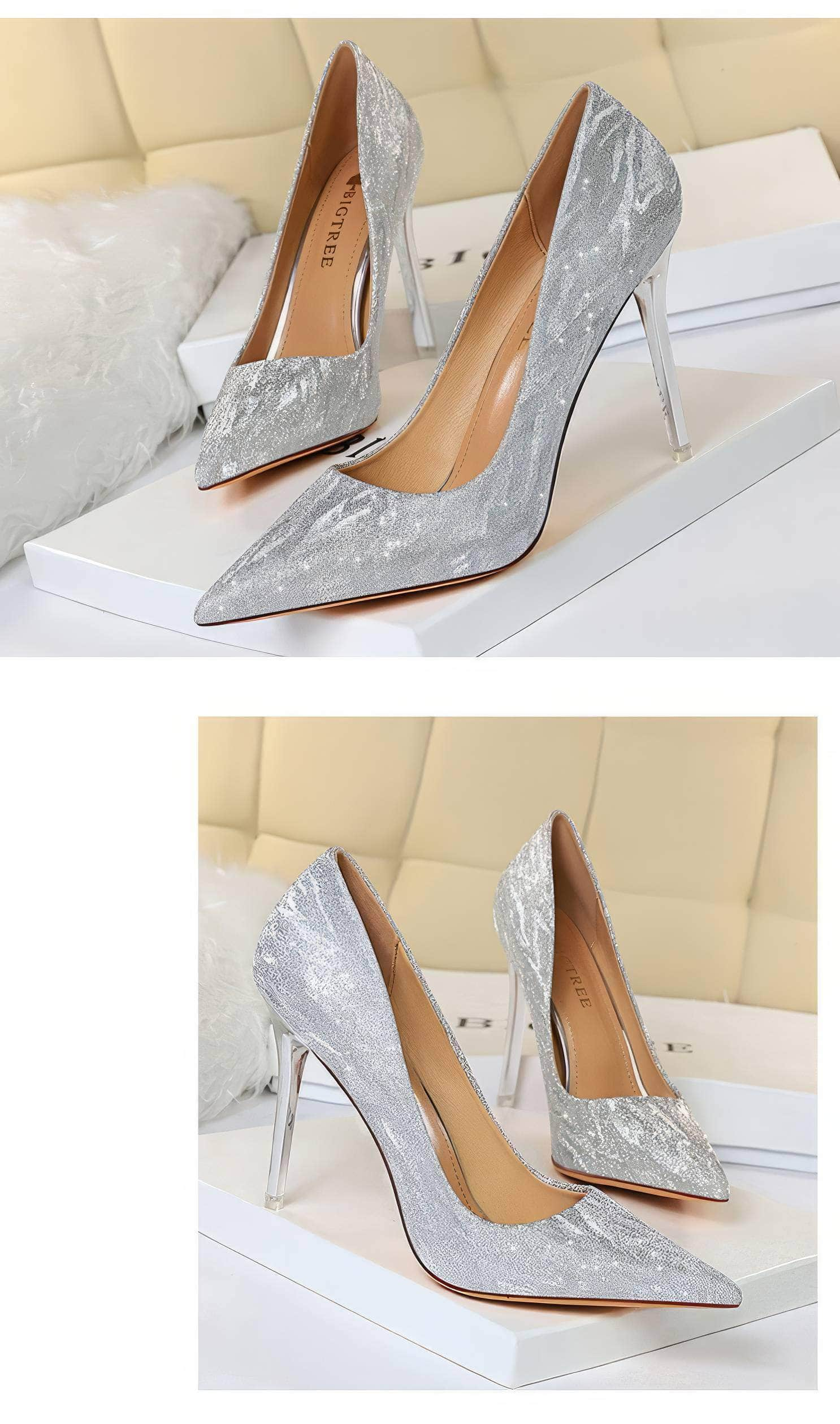 Glitter Shimmery Pointed Toes Pumps