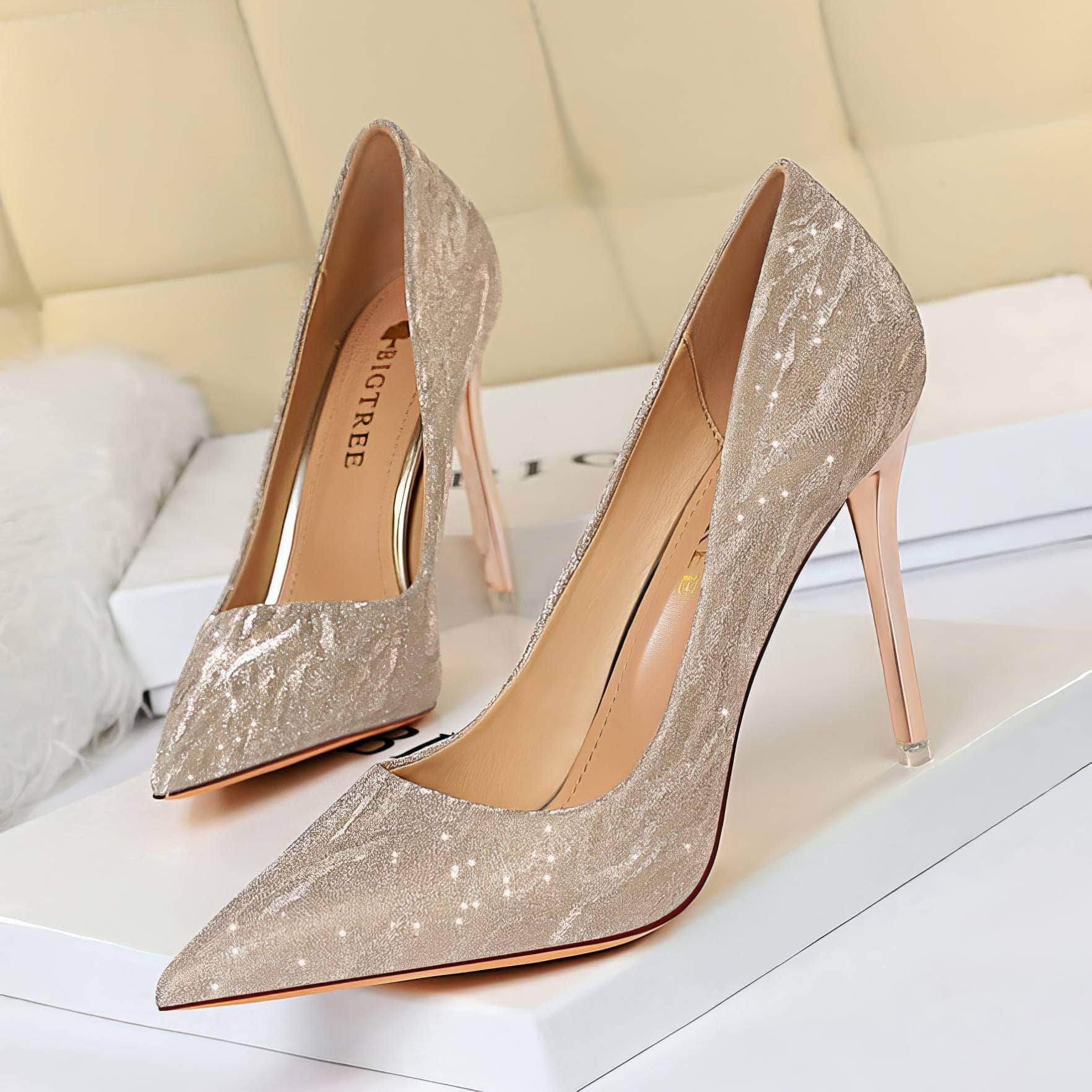Glitter Shimmery Pointed Toes Pumps
