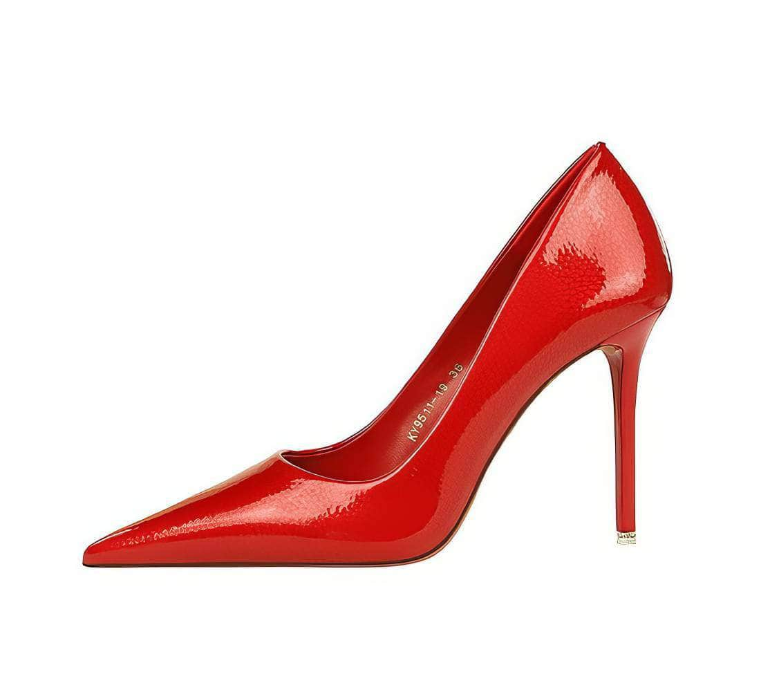 Glossy Finish Pointy Toe Court Heels